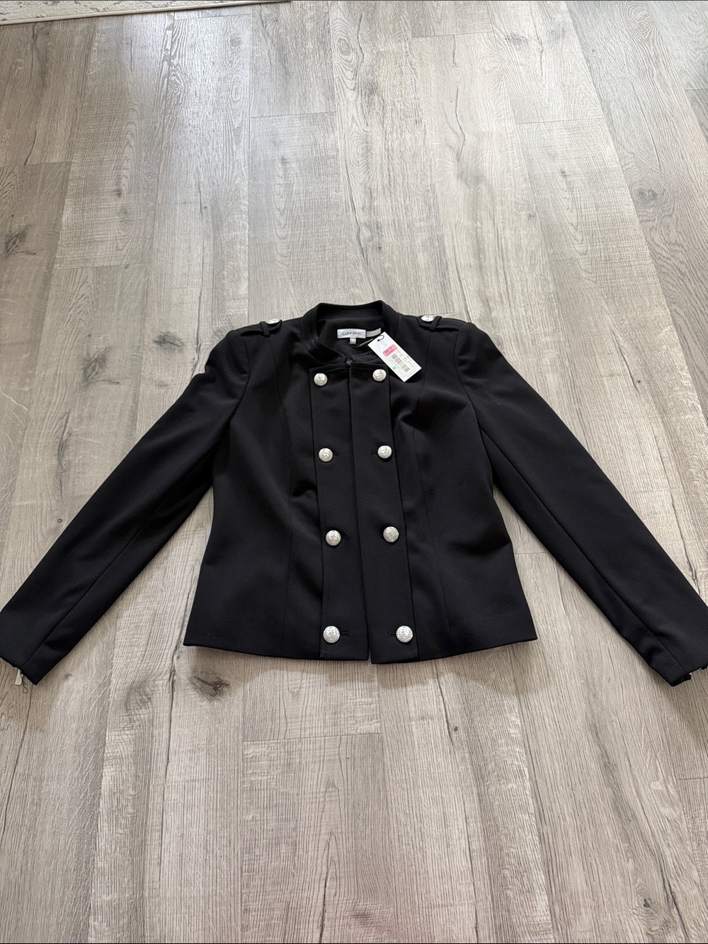 Calvin Klein Womens Black Military-Style Button Jacket